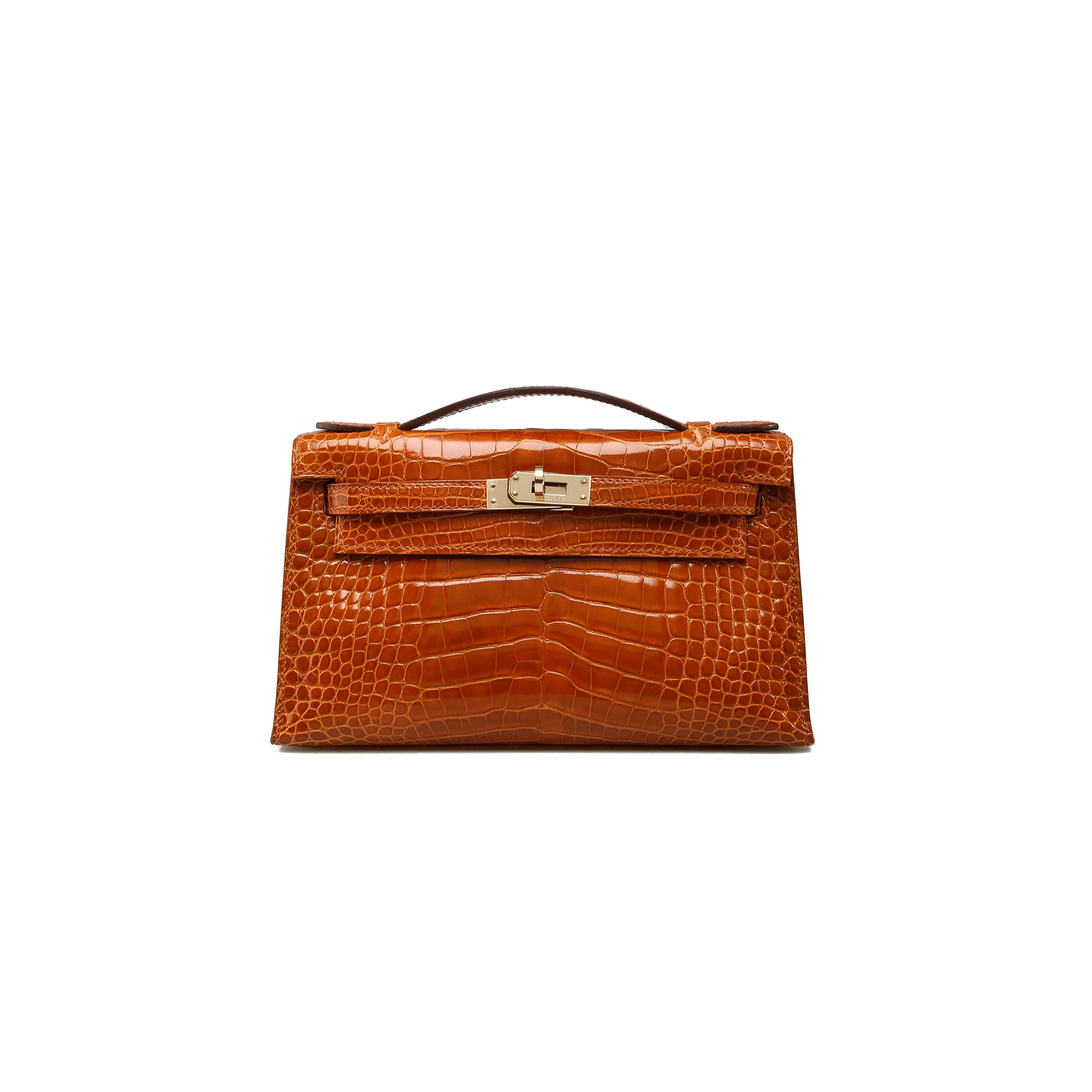 HERMÈS MASTER PAIN DÉPICE ALLIGATOR KELLY POCHETTE WITH PERMABRASS HARDWARE (22*14*7cm) 